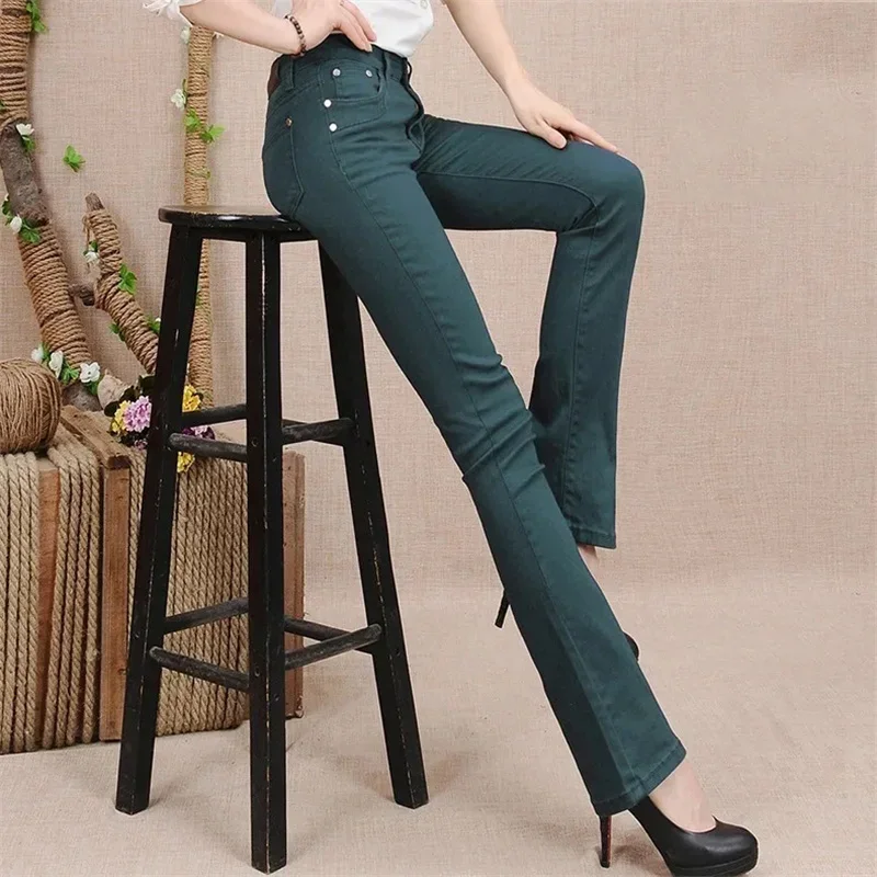 White Mid Waist Skinny Flare Jeans Women Casual Candy Color Office Denim Pants Korean Classic Stretch Kot Pantolon Slim Vaqueros