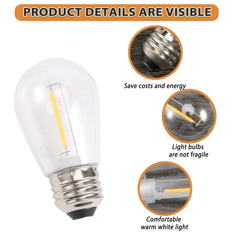 ABJI-24 Pack 3V LED S14 Replacement Light Bulbs, Shatterproof Outdoor Solar String Light Bulbs, Warm White
