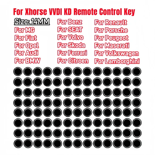 14MM 50 unids/lote para Xhorse VVDI KD llave de coche cristal epoxi logotipo para Opel Fiat SEAT Volkswagen Benz Peugeot Citroen Renault Skoda MG