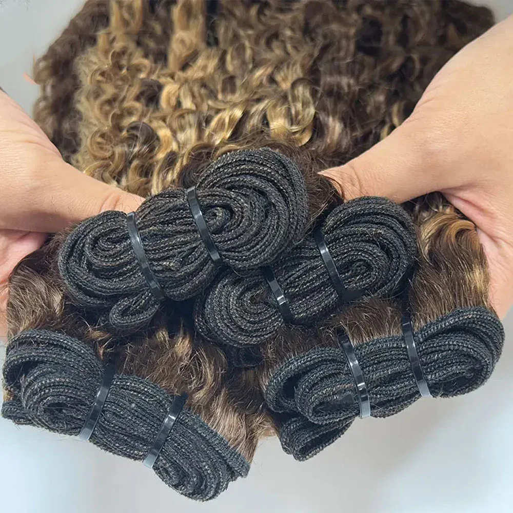 Highlight Color Burmese Curly Hair Bundles Human Hair 3C 4A Colored Burmese Curly Bundles With Spiral Curl Vietnamese Raw Hair