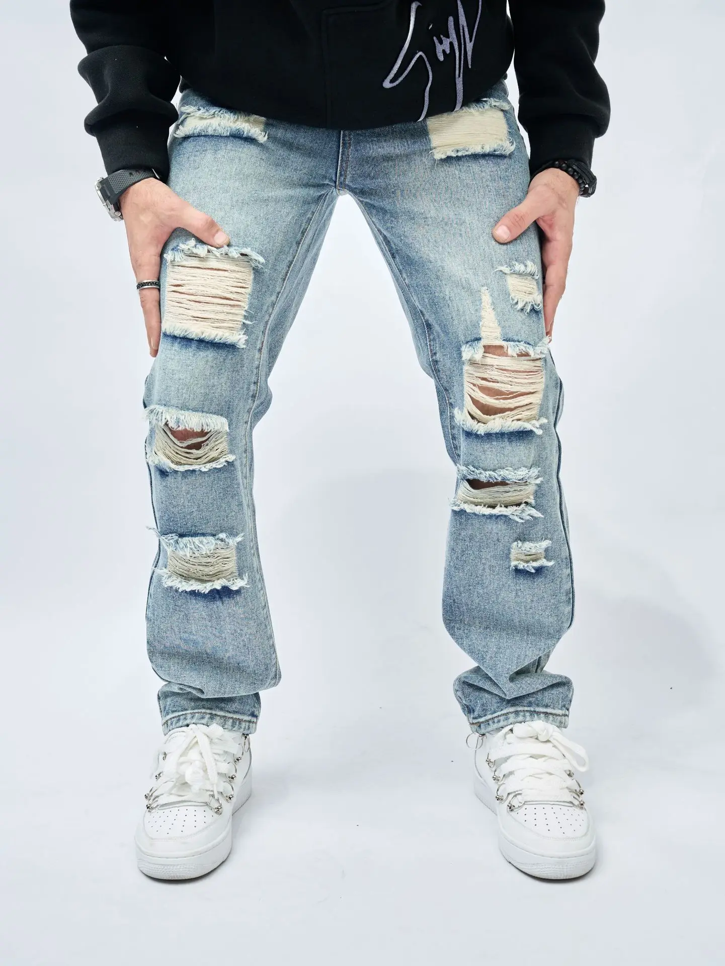 New Retro Casual Jeans Men's American Trend Loose Trousers High Street Wide-leg Trousers