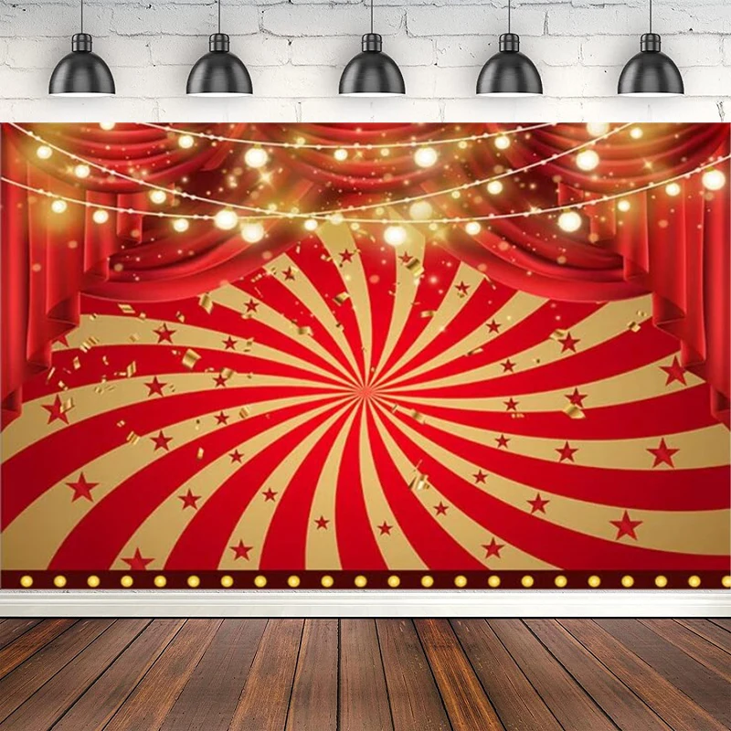 Golden Glitter Red Curtain Photography Backdrop Circus Stripes Background Poster Baby Shower Birthday Party Decor Banner