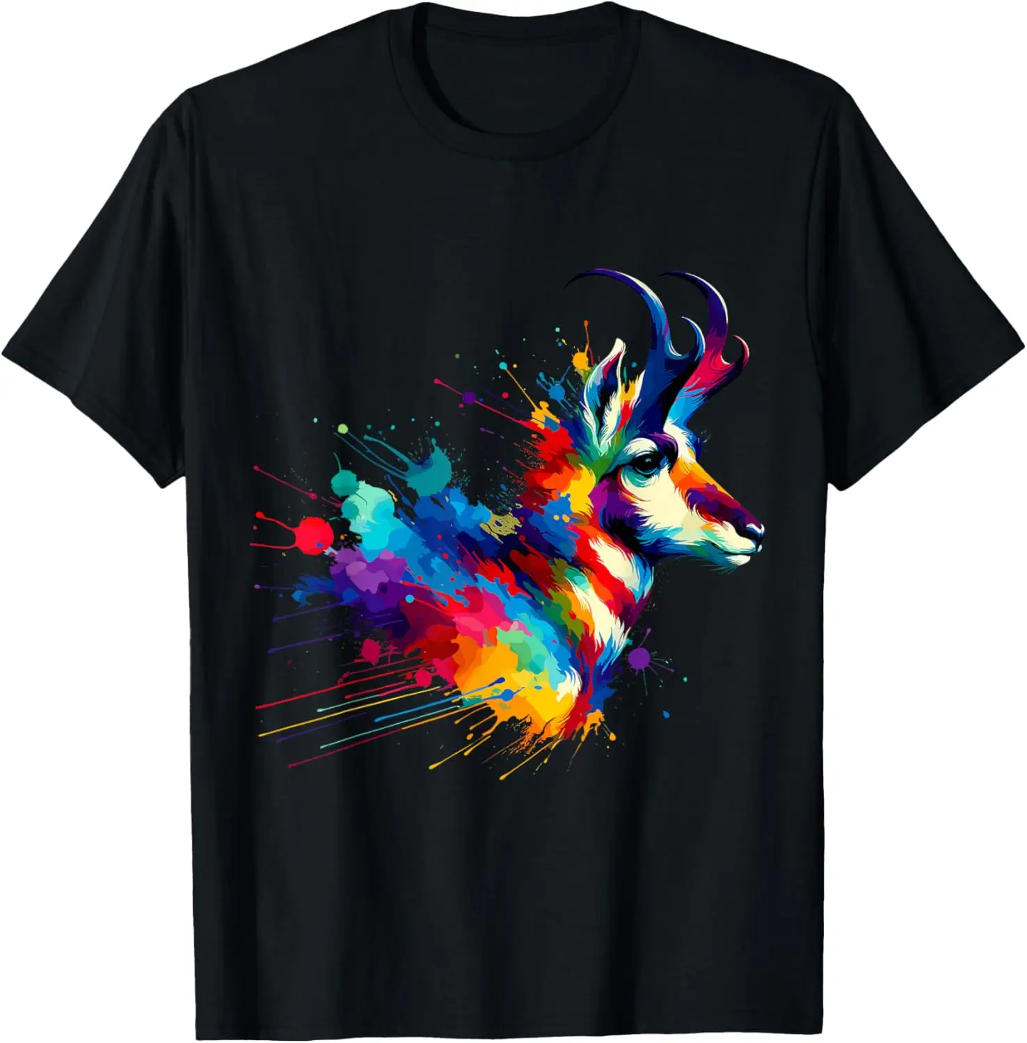 

Футболка Pronghorn American Antelope Colorful Splash Art с рисунком, дышащий мягкий топ с короткими рукавами