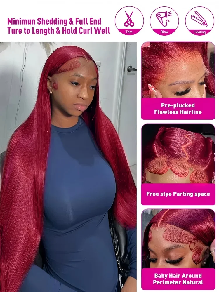 99J 레드 버건디 컬러 레이스 프론탈 인모 가발 13 - Hd Lace Frontal Wig Human Hair Pre Plucked 리뷰 및 가격