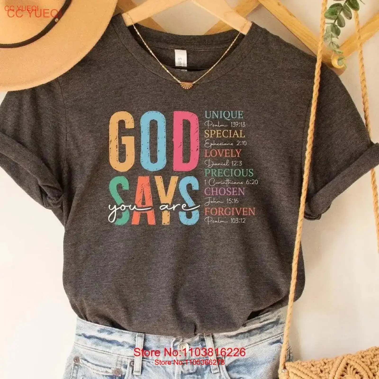 T-shirt avec la citation « Dieu dit que tu es », inspirant, affirmations chrétiennes, verset biblique, foi, vintage, effet délavé, respirant, graphique, confortable