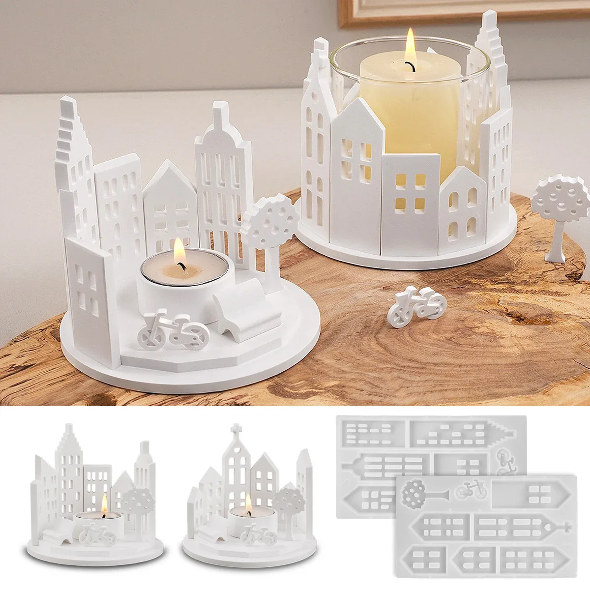 Round House Building Candle Holder Silicone Mold DIY Houses Candlestick Plaster Concrete Resin Craft Casting Molds Home Decor