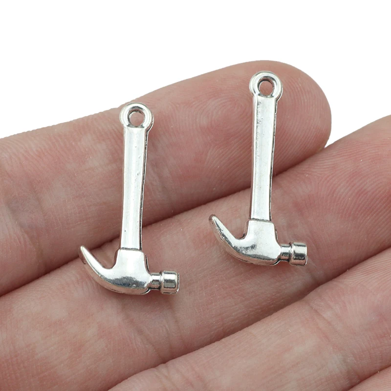 Newest Style 20 Pieces/Lot 24MM Antique Silver plated Or Bronze Diy Handmade Metal Small Mixed Charms Wrench Axe Hammer Tools