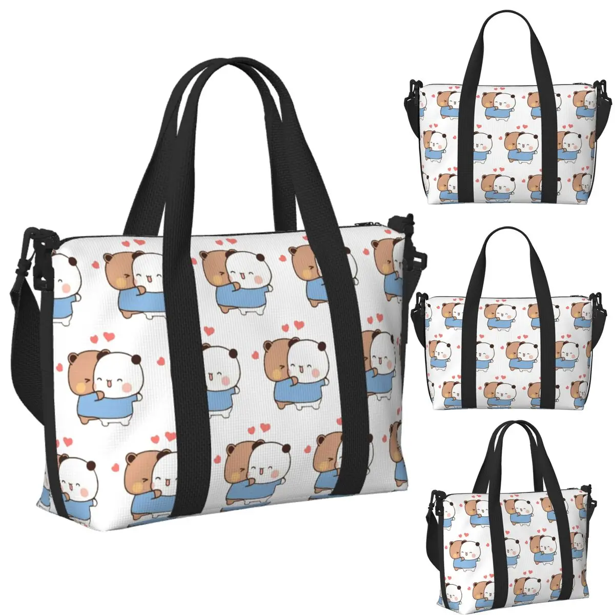 Custom Bear And Panda Bubu Dudu Balloon Beach Travel Bag Tote Bags for Gym Sport Women Shopping Duffle Shoulder Bag