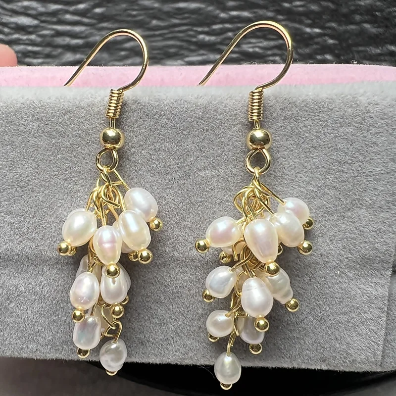 Natural Freshwater Pearl Drop Earrings Rice Pearl Women Ear Jewelry Nice Luster Color‑Retaining Fashion Accessories