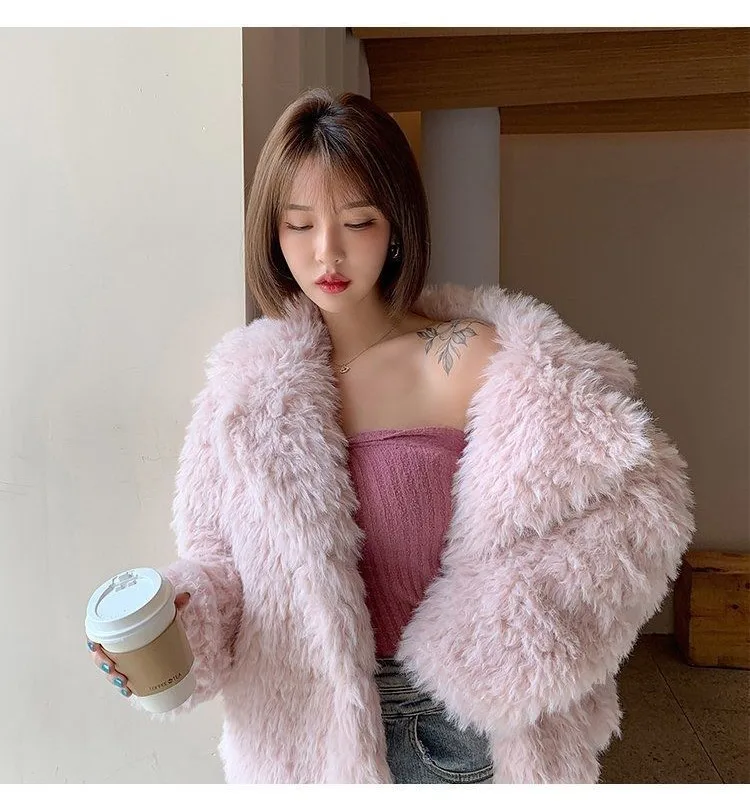 Manteau Maxi en fausse fourrure pour femme, longueur aux genoux, quotidien, rétro, lisse, épissage en forme de V, multicolore, tendance, tempérament Premium Ins