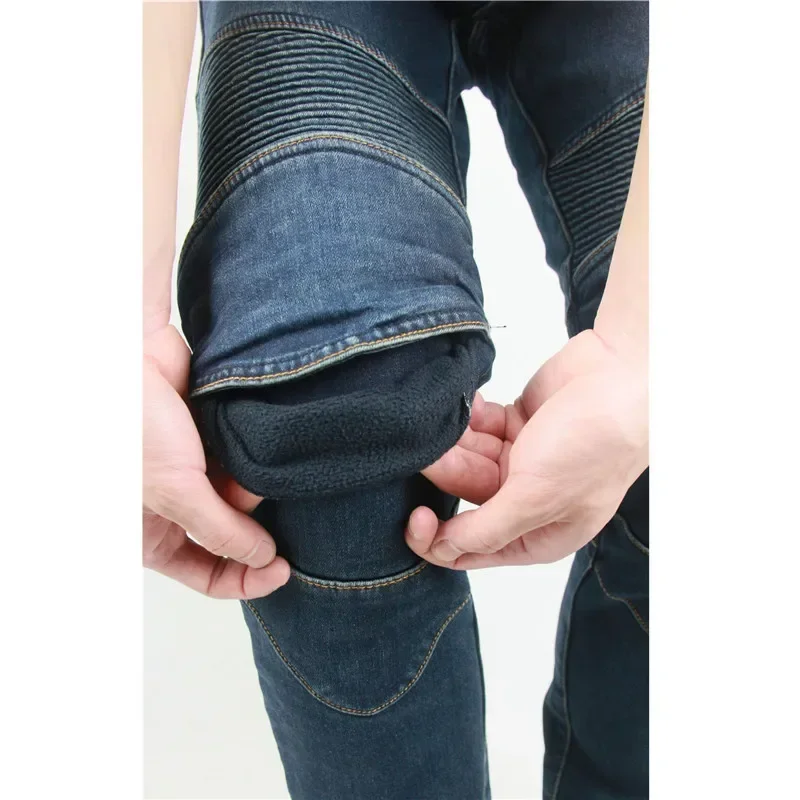 Jeans d'équitation de moto coupe-vent, pantalons de moto, pantalons Hocky élastiques minces en cachemire, équipement de protection anti-chute, hiver