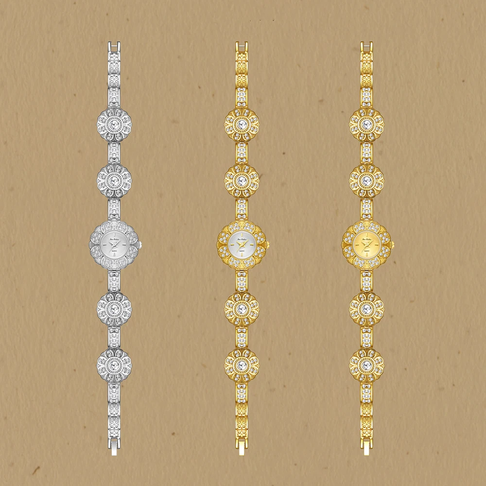 蜂姉妹フラワーブレスレットクォーツ時計女性高品質絶妙な高級ヴィンテージエレガントな女性の腕時計新しい