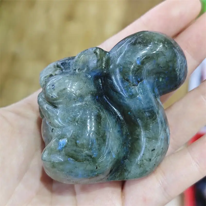 Natural Labradorite Squirrel Carving Crystal Healing Halloween Gift Festival Craft For Decoration 1pcs