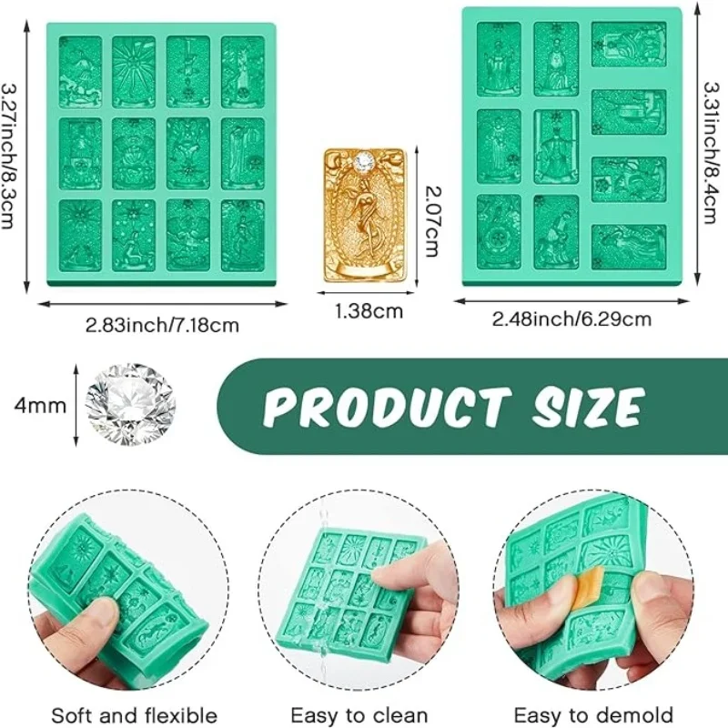 22 Different Tarot Cards Resin Molds Silicone Resin Molds Major Arcana Cards Molds for Epoxy Resin with 22 Pcs Clear Cubic Zirco