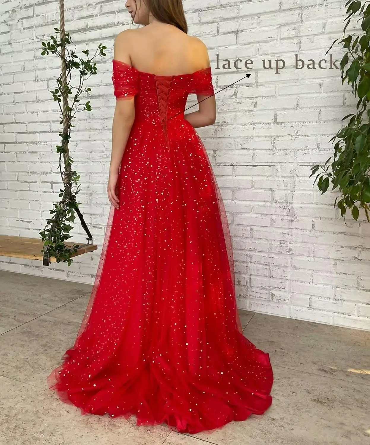 

Women's Dress for Birthday Party Sparkly Starry Tulle Prom Dresses Off Shoulder Long Formal Evening Gowns 2026 Party Dresses