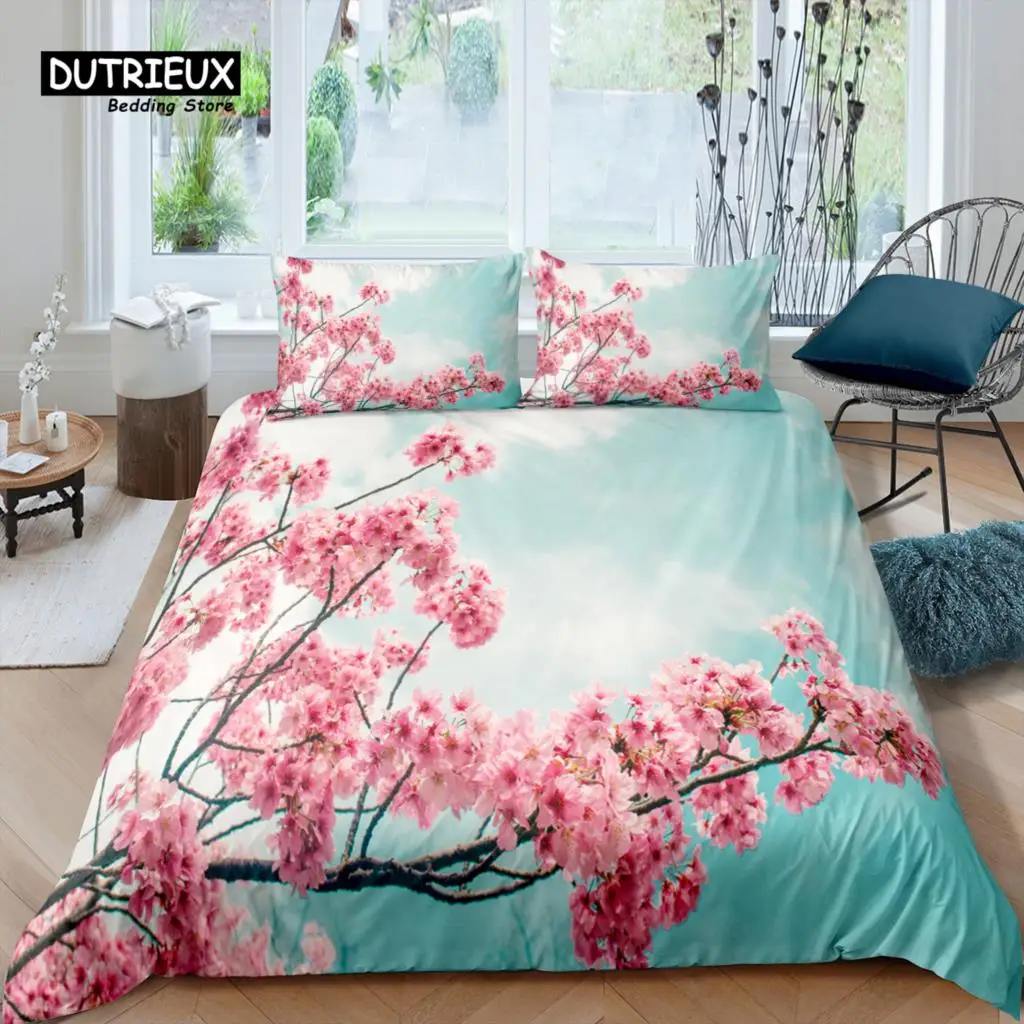 

Home Living Luxury 3D Cherry Blossoms Bedding Set Kids Duvet Cover Pillowcase Sakura Bedding Set Queen and King EU/US/AU/UK Size