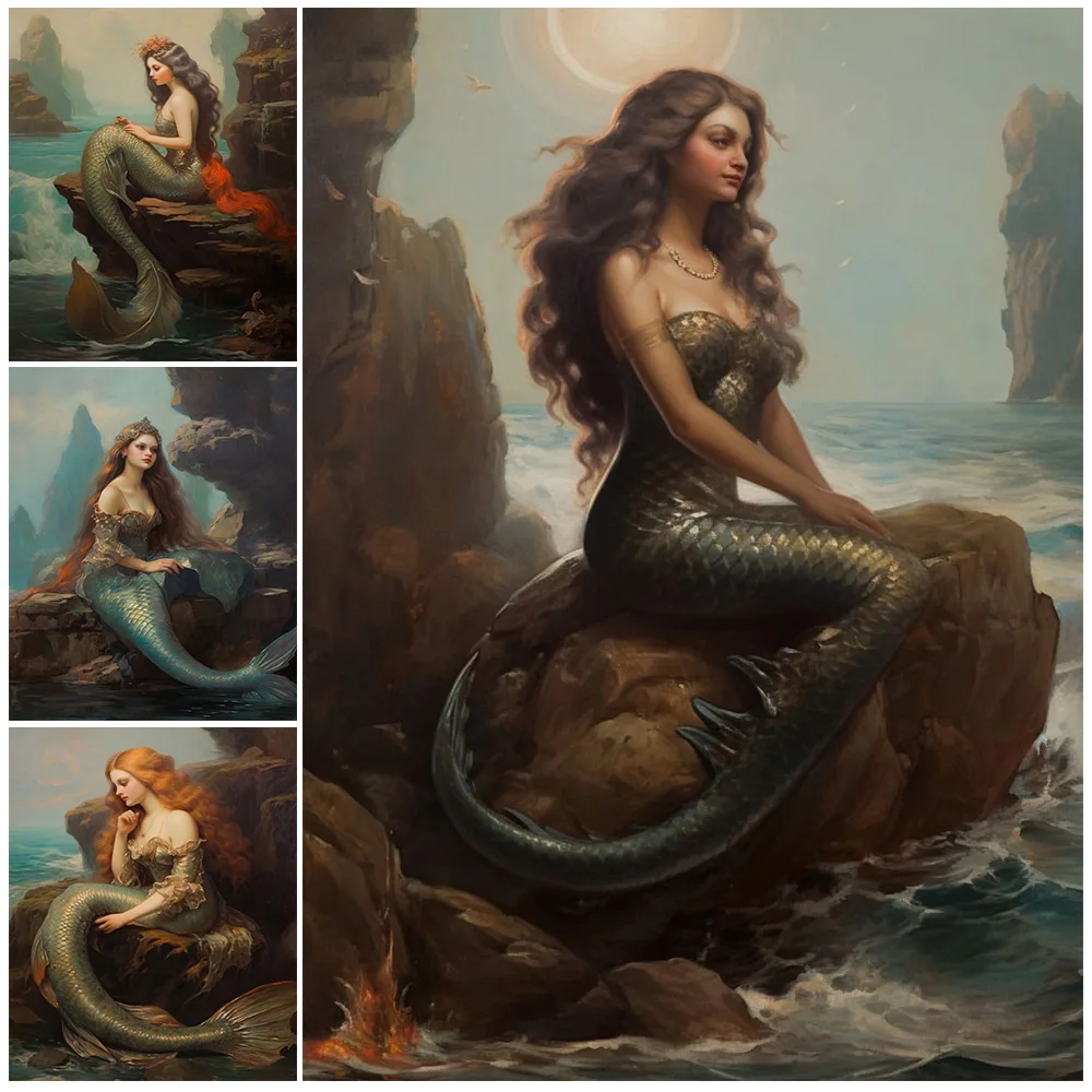 

Baroque Renaissance Mermaid Vintage Wall Art Canvas Painting Mermaid Gothic Art Poster Print Home Decoration Unframed