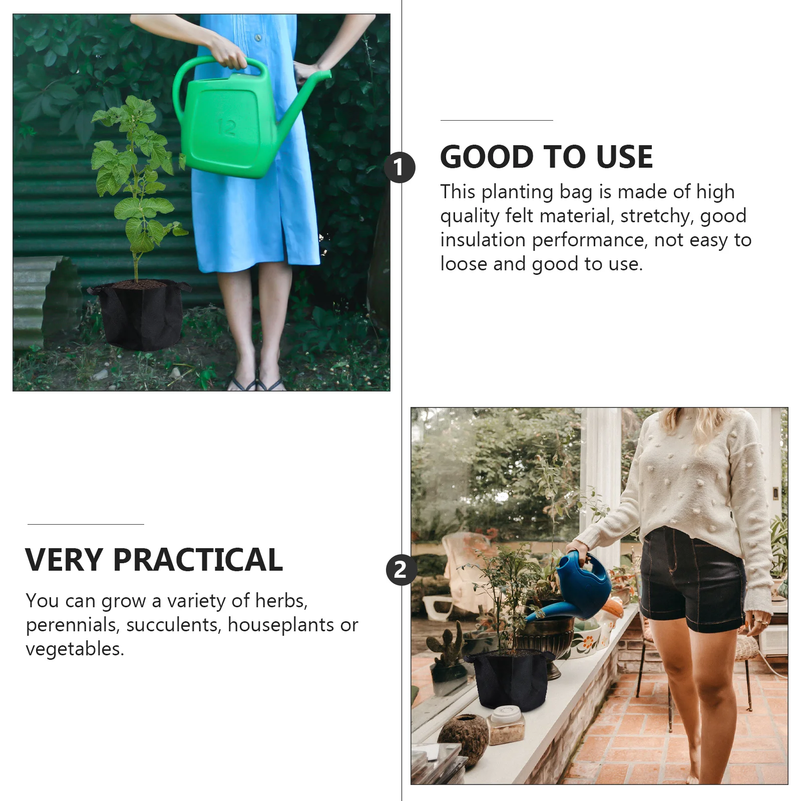 

5 шт. фетровая сумка для посадки 40X30 см, черная многоразовая сумка для выращивания растений для использования в помещении и на открытом воздухе, прочная сумка для растений, суккуленты, овощи