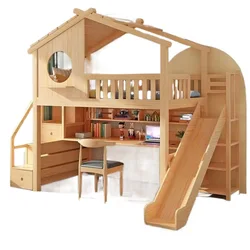 Cama de madera maciza para niños, casa de árbol, litera, segundo piso alto y bajo, madre e hijo, cabaña de niño y niña