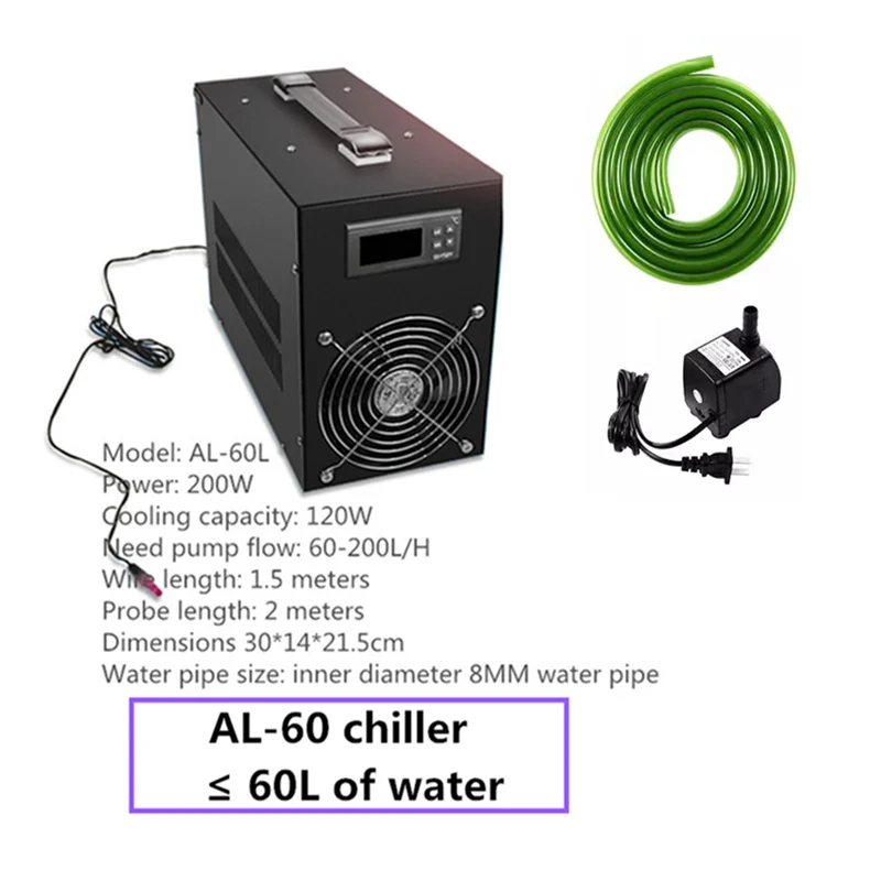 Aquarium Water Chiller 60L Fish Tank Cooler System 10-30℃ Constant Temperature Device 200W Sustainable Refrigeration