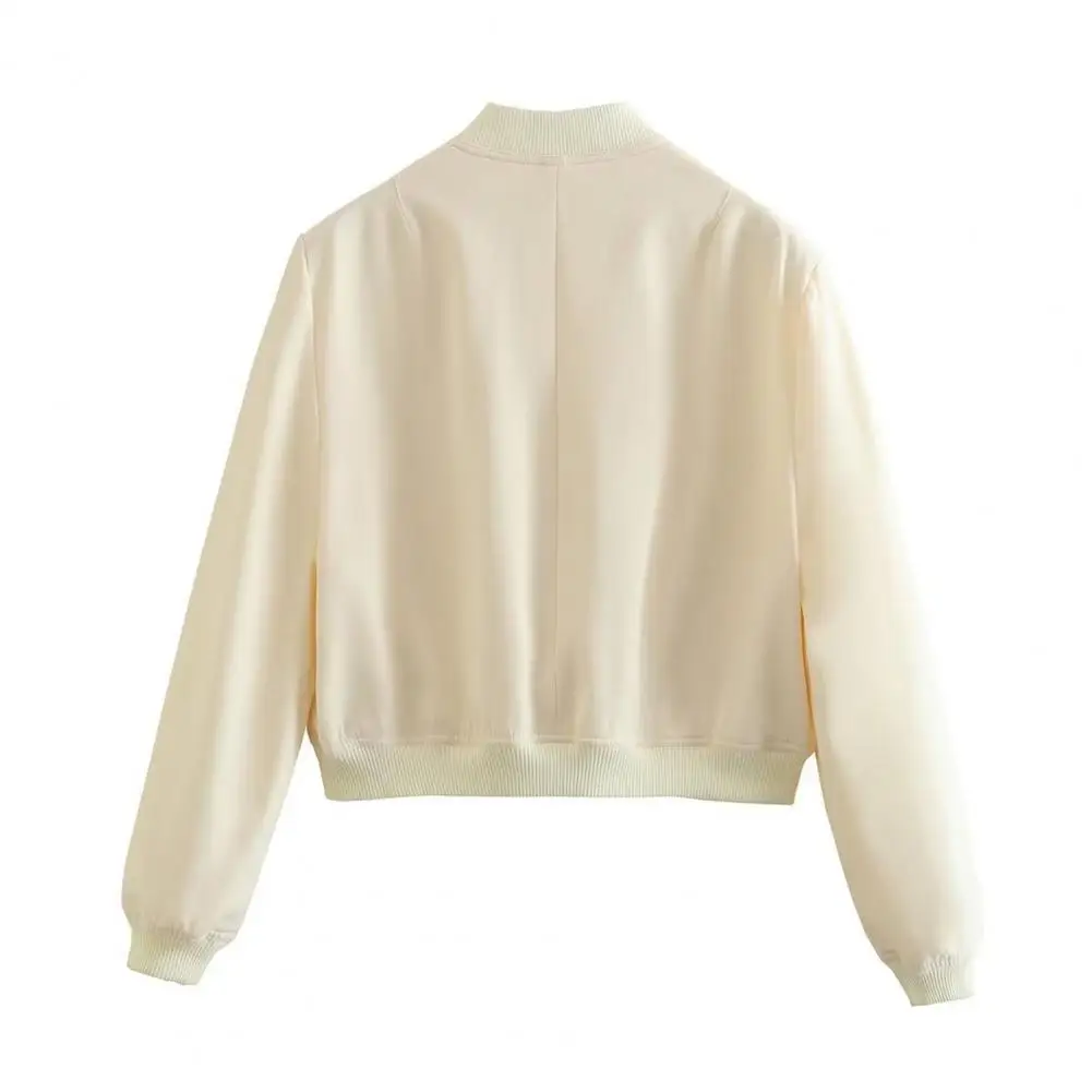 Spring Autumn Jacket for Women Women Polyester Jacket Women's Cropped Varsity Shacket Jacket Casual Stand Collar for Spring