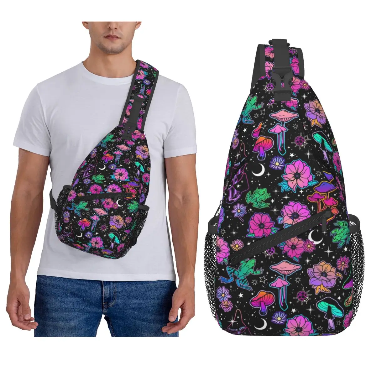 الملونة ماجيك الفطر حقيبة صدر للرجال حبال Crossbody على ظهره حقيبة صدر للرجال السفر المشي لمسافات طويلة Daypack حقيبة كتف