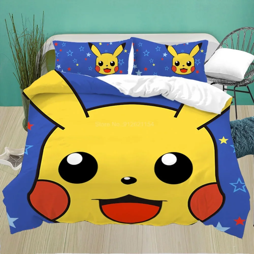 アニメ寝具セットピカチュウ布団カバー寝具子供アニメキルトカバー枕カバー子供の寝室の誕生日ギフト