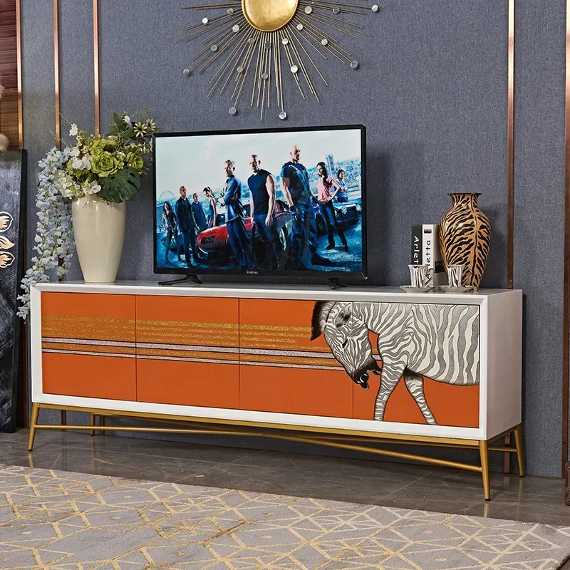 Modern simple light luxury living room paint storage painted TV cabinet orange orange coffee table matching combination