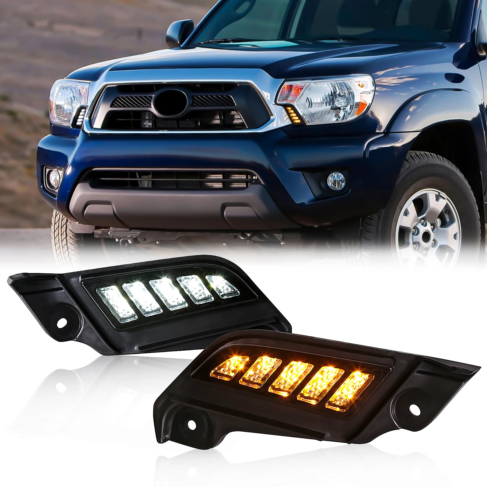 

For Toyota Tacoma 2012 2013 2014 2015 Car LED Daytime Running Light DRL Turn Signal Daylights White Yellow Fog Lamp Waterproof