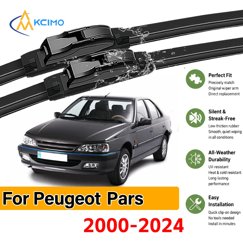 Lames d'essuie-glace 2 pièces pour Peugeot Pars 2000-2024, garantissant une vision claire toute saison, installation facile, conduite sécurisée et confiance.