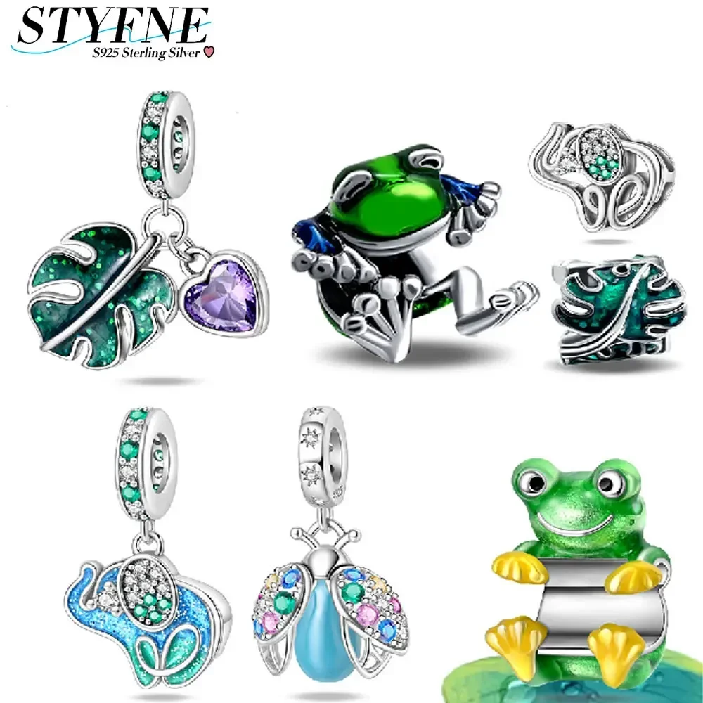 sterling silver 925 climbing frog blue green enamel craft beaded charm for women diy original bracelet fine jewelry making gift