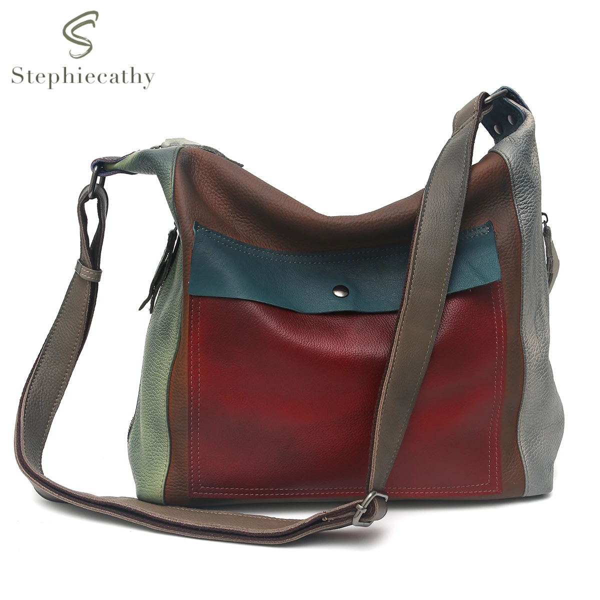 Casual Street Style Painted Color Quality Genuine Leather Shoulder Bag Women Multi Pockets Large Capacity Retro Crossbody Travel