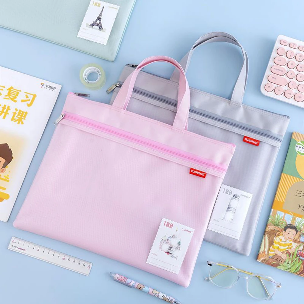 

Dustproof File Bag with Handle 11.3x13.8inch Mesh Zipper Pouch Double Pocket Waterproof Document Storage for School Office