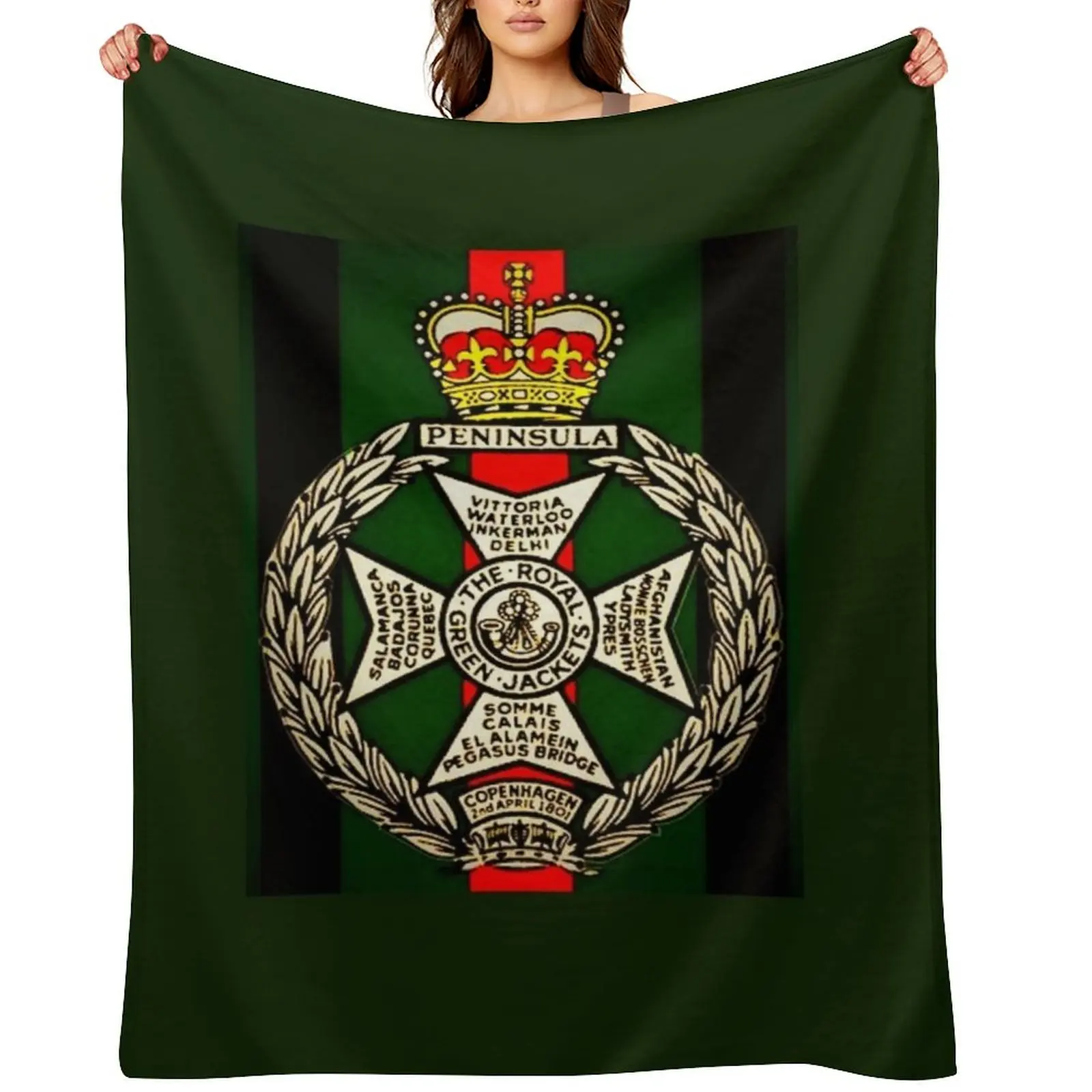 

Royal Green Jackets Cap Badge Throw Blanket Hairy Giant Sofa halloween christmas gifts Blankets