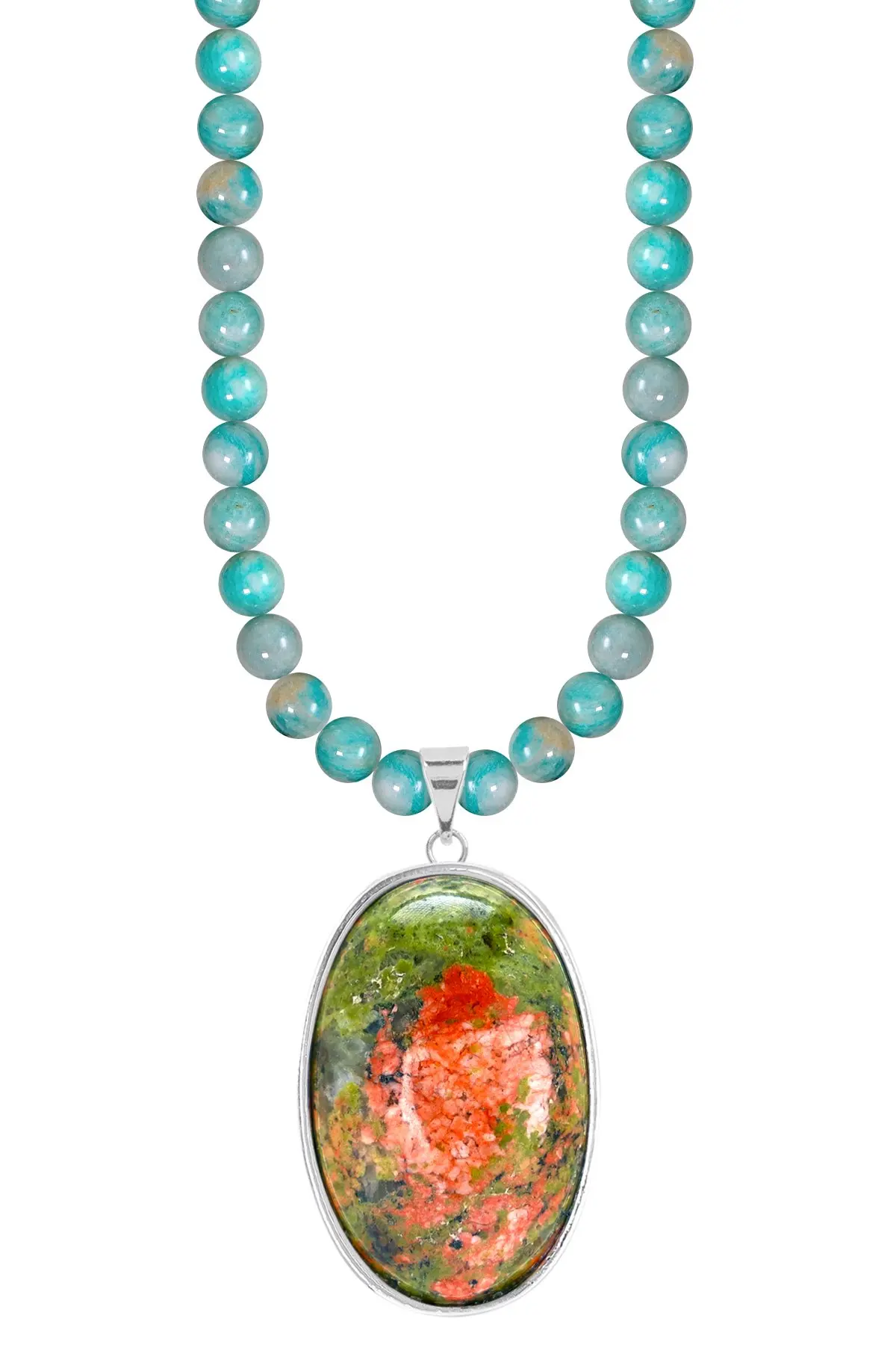 

Amazonite Beads Necklace with Unakite Pendant Necklace