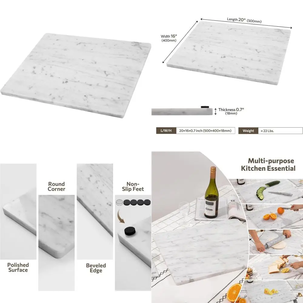 

Kitchen Marble Cutting Board, 16x20 Inch Large Pastry Board with Anti-Slip Base for Baking, Cheese, Charcuterie and More