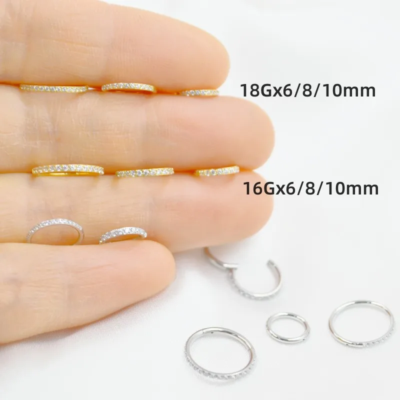 

20pcs/Lot 316L Surgical Steel 18G 16G Nose Seamless Hinged Segment Septum Clicker Ring Ear Cartilage Rook Helix Hoop Ring CZ