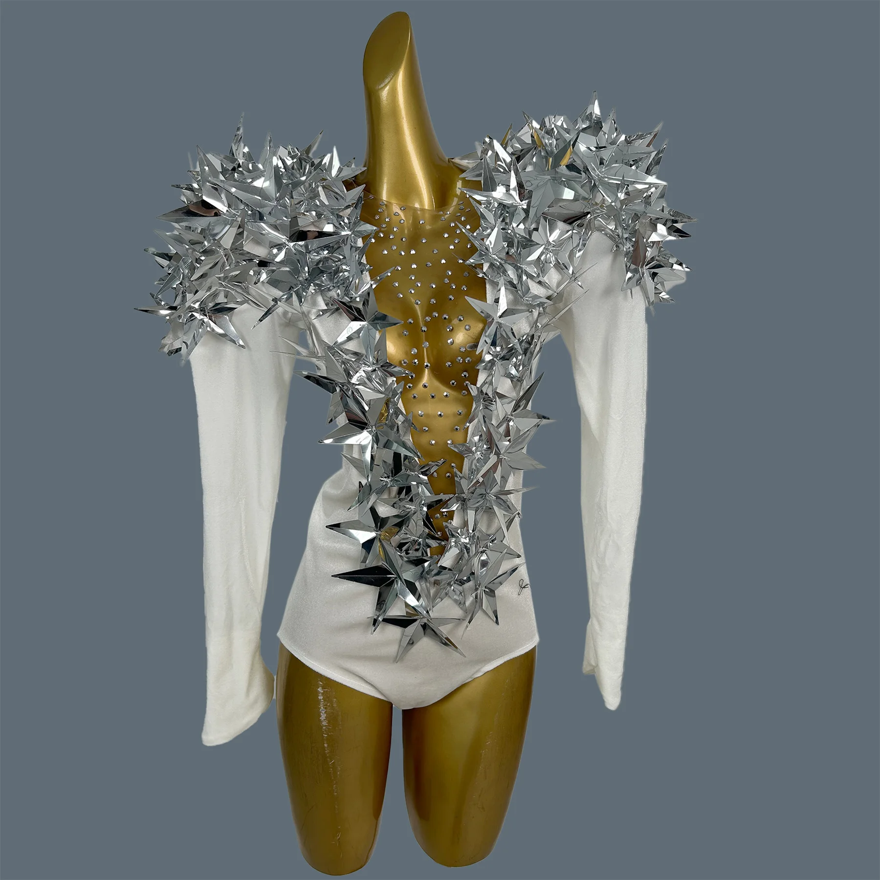 

Sparkly Rhinestone Deep V Neck Bodysuit Five-pointed Star Sequins Velvet Tight Fitting Party Outfit Dance Show Outfit Hengxing
