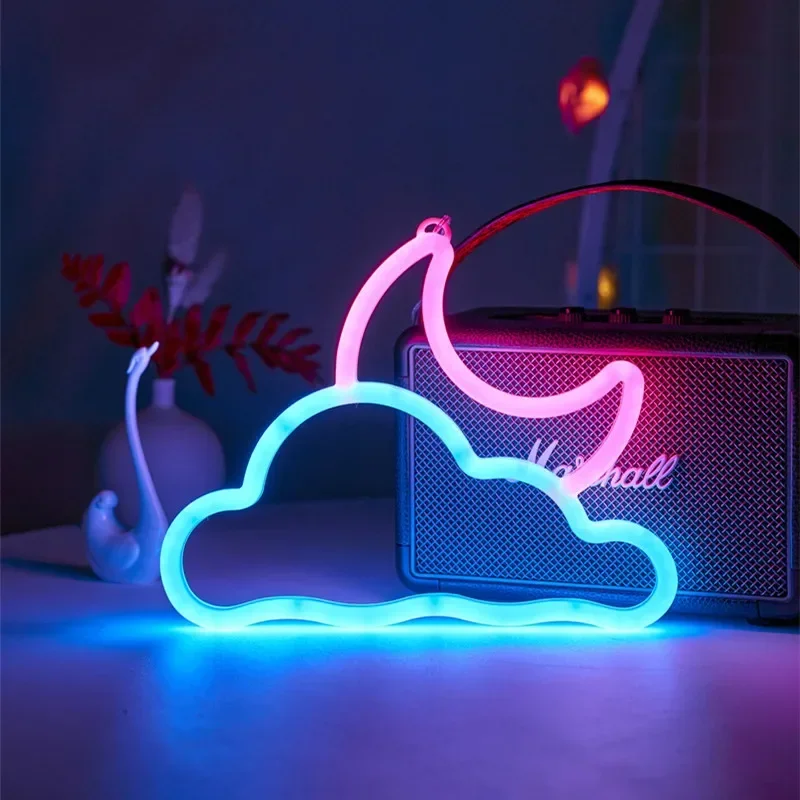 Neon Lights, LED Lights, Cloud and Moon Atmosphere Lights, USB/Battery Powered, Suitable for Holiday Decoration and Home Decor