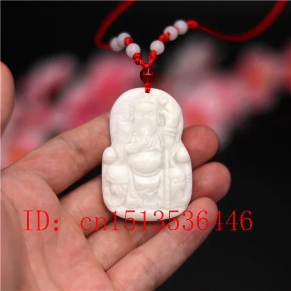 Pendentif Guan Gong sculpté en Jade blanc naturel, collier chinois, bijoux à breloques, amulette à la mode, cadeaux porte-bonheur pour hommes et femmes