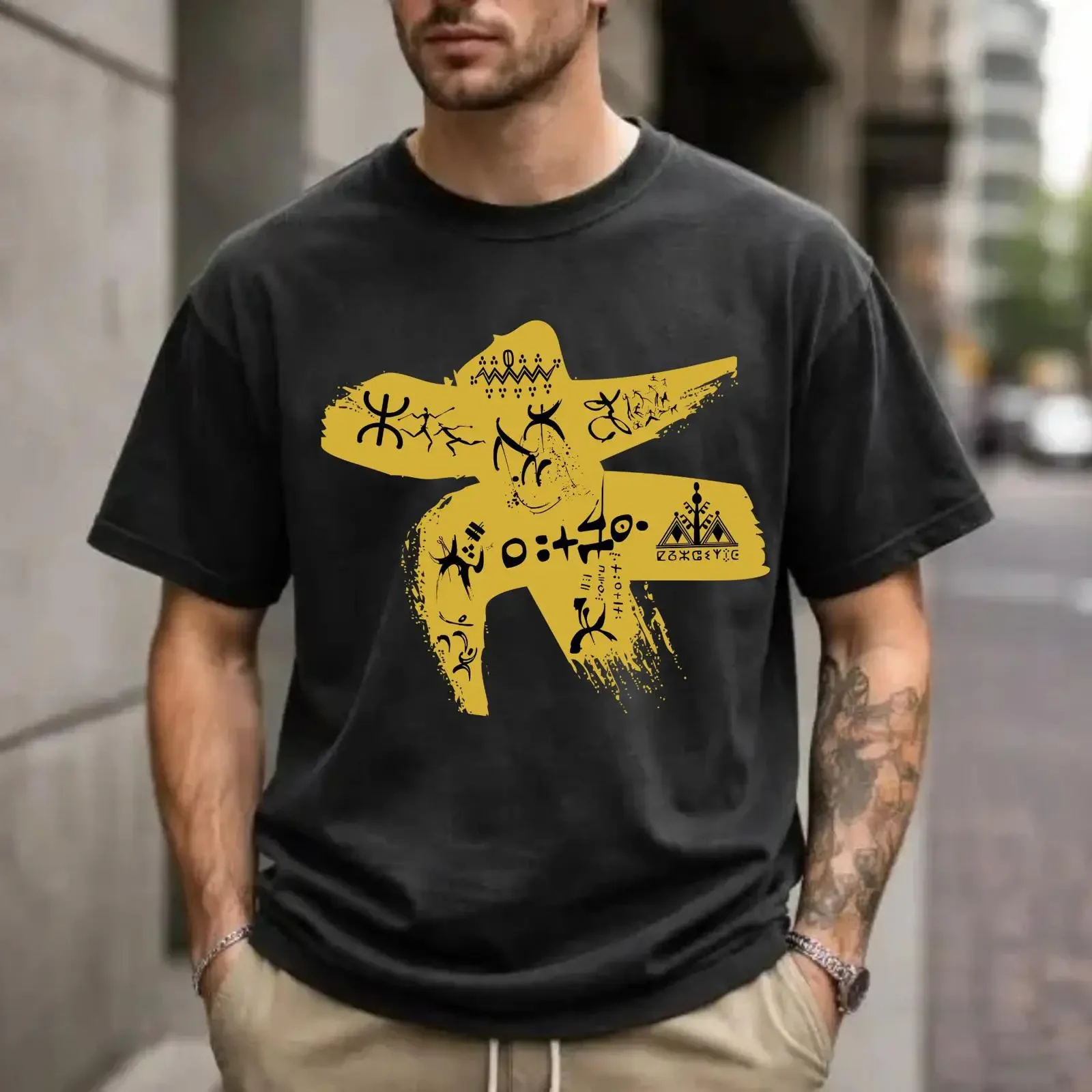 Men's Vintage Berber Amazigh Yaz Symbol T Shirt Kabyle Cultural Art Print Casual  vintage Washed Soft Breathable fashion