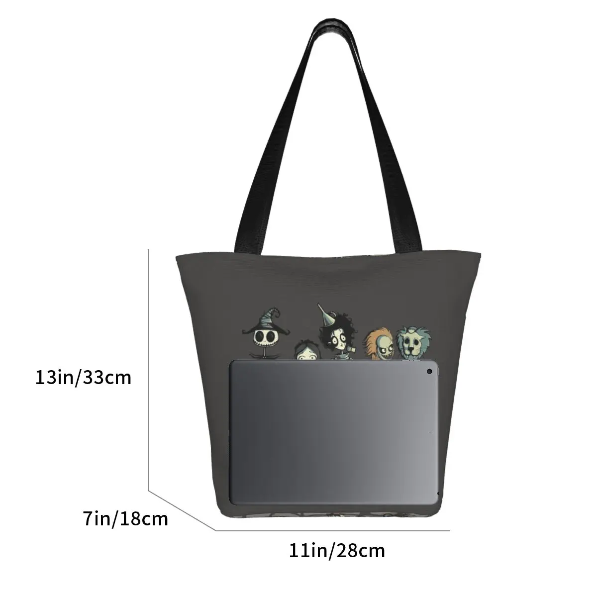 Tim Burton Horror Movie Shopping Bag Women Canvas Shoulder Tote Bag Portable Gothic Halloween Film Groceries Shopper Bags