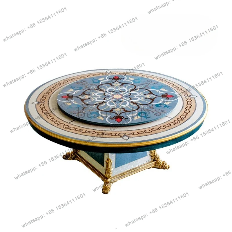 Neoclassical luxury round dining table  chair combination French painted shell dining table dining room furniture