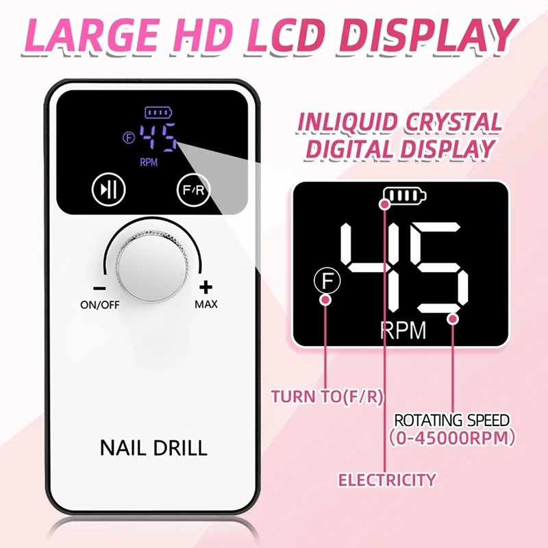 Nail Drill Portable Rechargeable Nail Drill Machine With Bits Kit For Acrylic Nails Gel Polishing Removing For Home