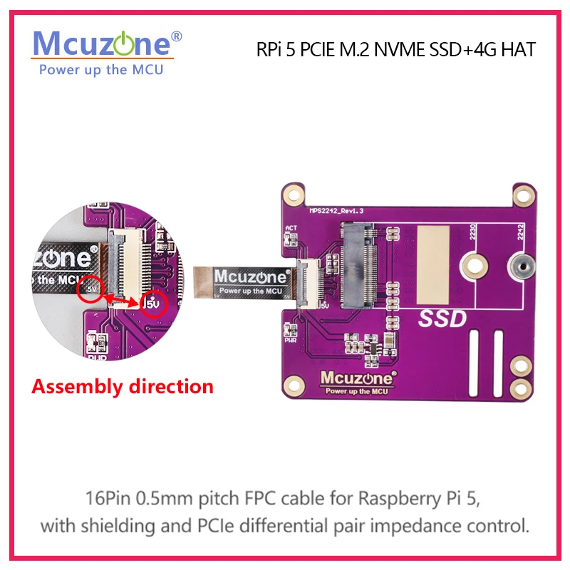 MPS2242-4G LTE Raspberry Pi 5 PCIE M.2 NVME SSD+4G LTE HAT