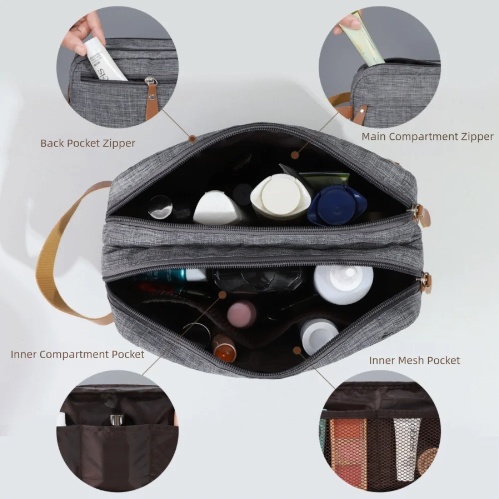 

Solid Color Travel Toiletry Bag Large-Capacity Handheld Men's Toiletry Bag With Compartments Double-Layer Makeup Bag