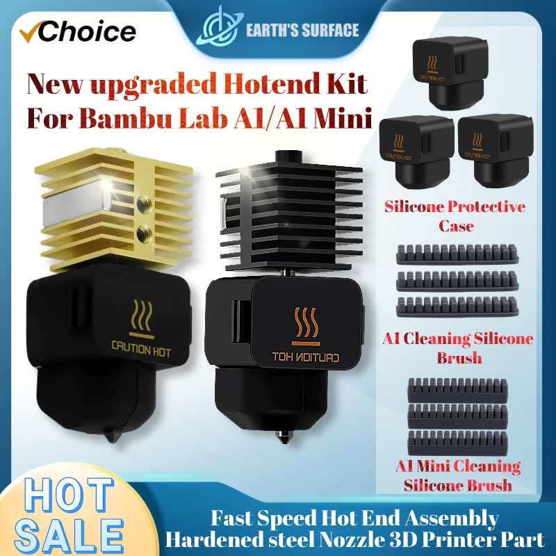 

3D Printer Parts New Upgrade Hotend Kit for Bambu Lab A1/A1 Mini Hot End Brass Heat Sink 0.2/0.4/0.6/0.8mm Hardened steel Nozzle