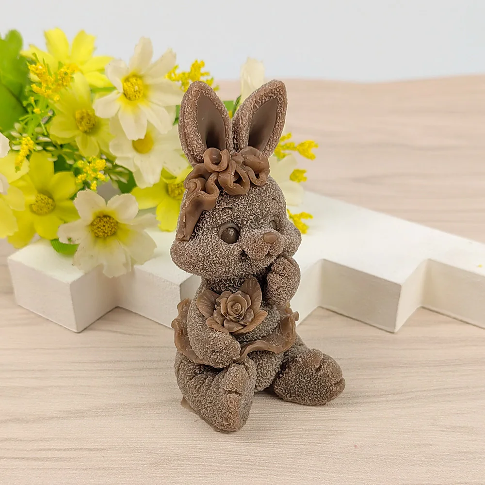 Cute Rabbit Concrete Molds Cement Candle Silicone Mold Animal Mould Aromatherapy Plaster Mold Fondant Cake Candle Mold Tools