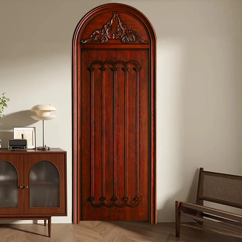

Customization Curved Arched Mediterranean Solid Wood Glass Interior Bedroom Door Finished Surface Waterproof
