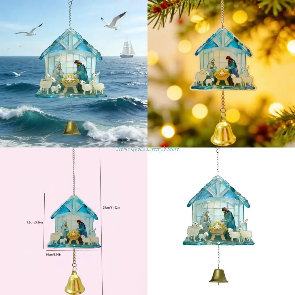 E74E 2D Acrylic Nativity Scene Design Wind Chimes For Outdoor Indoor Display Ornament